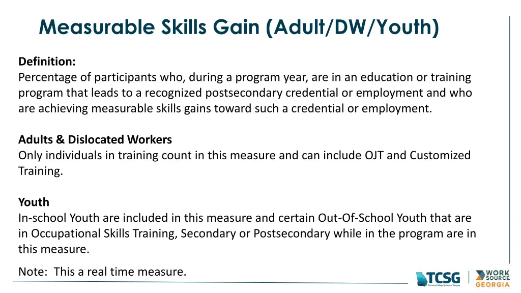 measurable skills gain adult dw youth