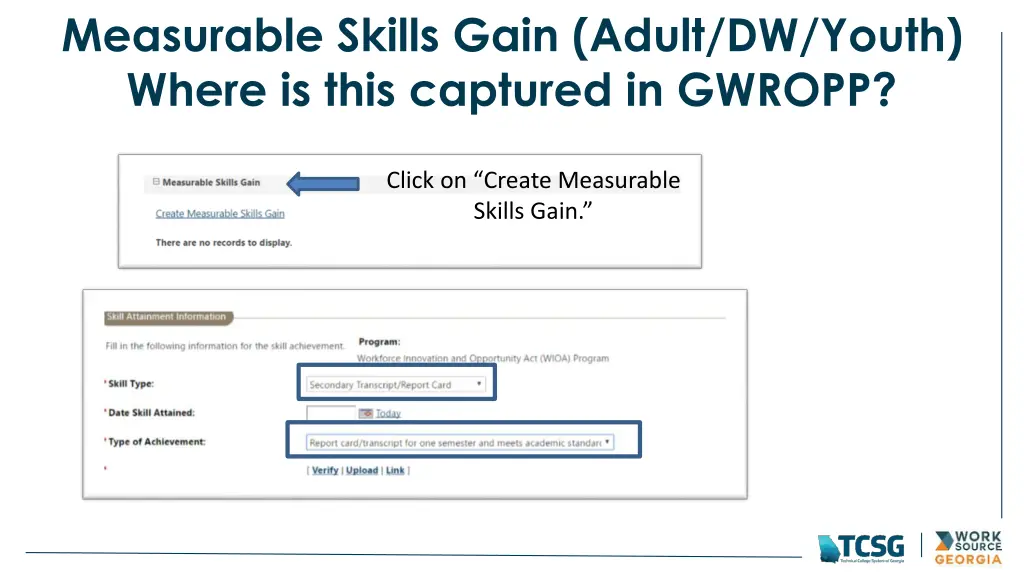 measurable skills gain adult dw youth where 1