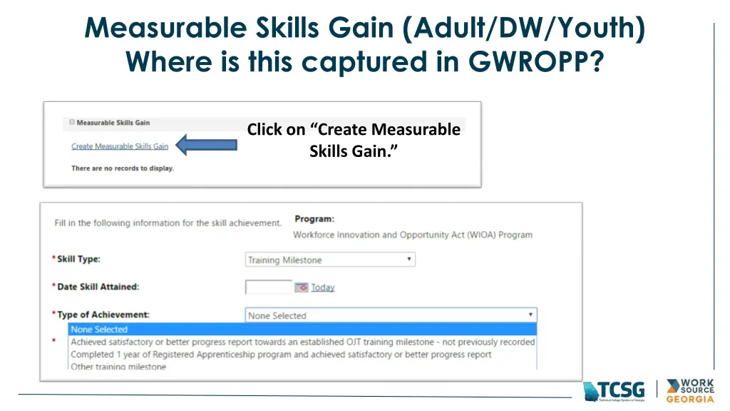 measurable skills gain adult dw youth where 2