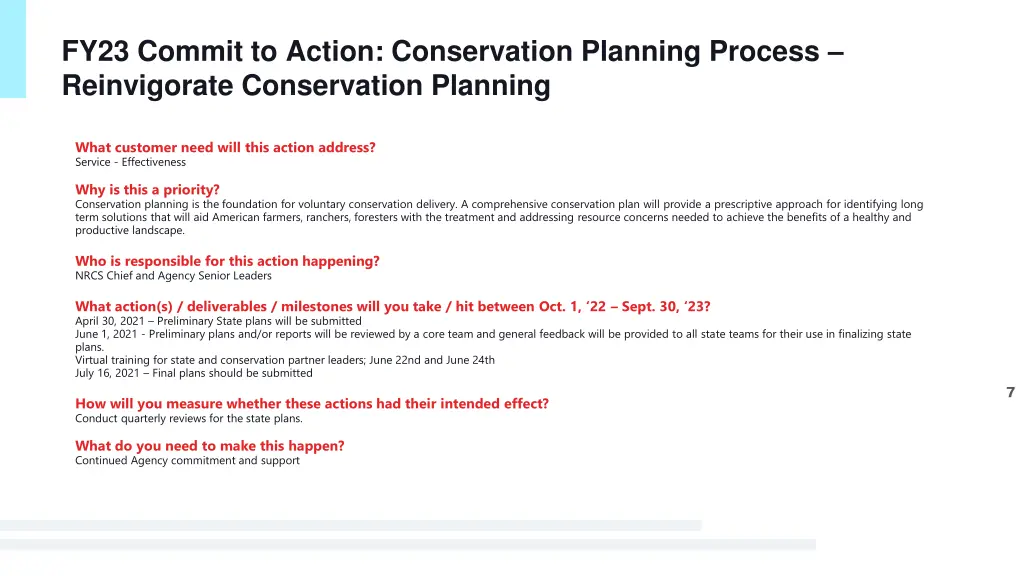 fy23 commit to action conservation planning