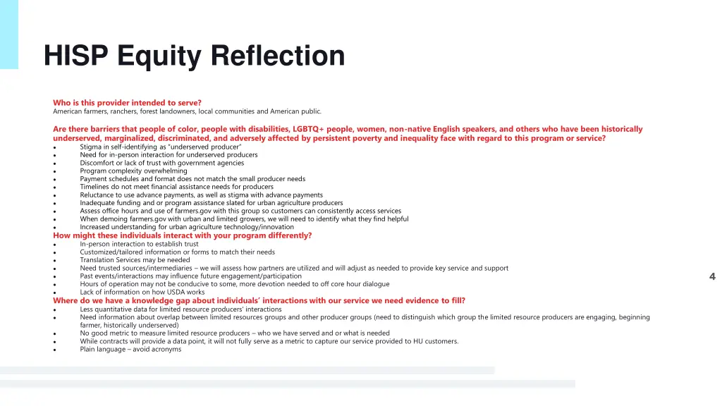 hisp equity reflection