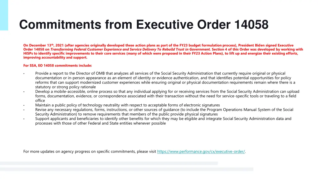 commitments from executive order 14058