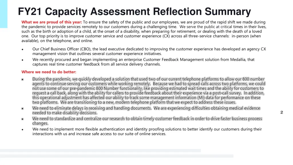 fy21 capacity assessment reflection summary what