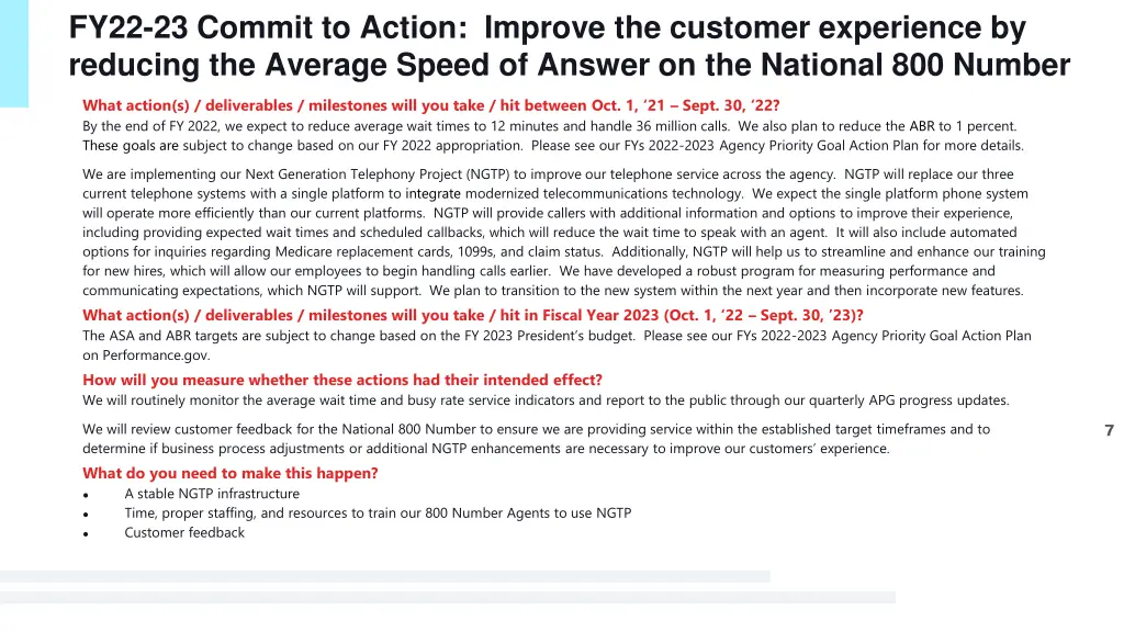 fy22 23 commit to action improve the customer 1