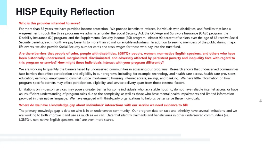 hisp equity reflection
