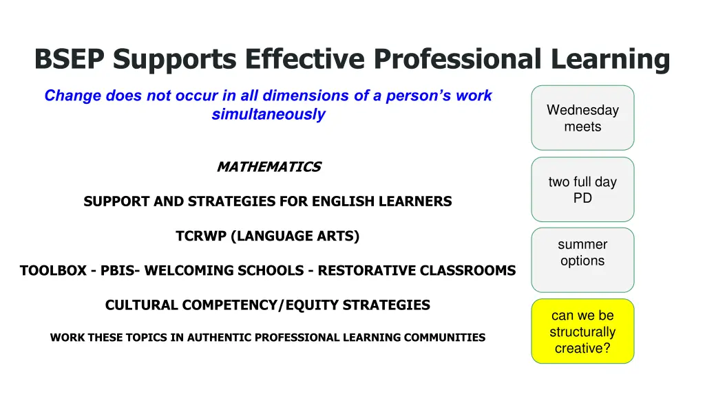 bsep supports effective professional learning