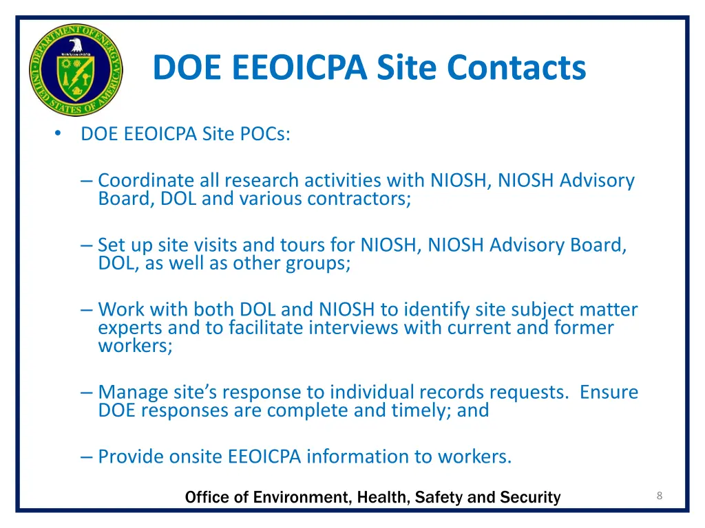 doe eeoicpa site contacts