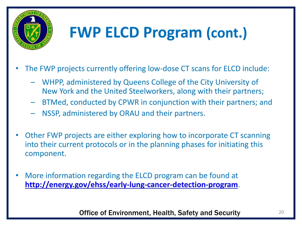 fwp elcd program cont