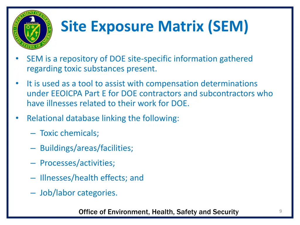 site exposure matrix sem