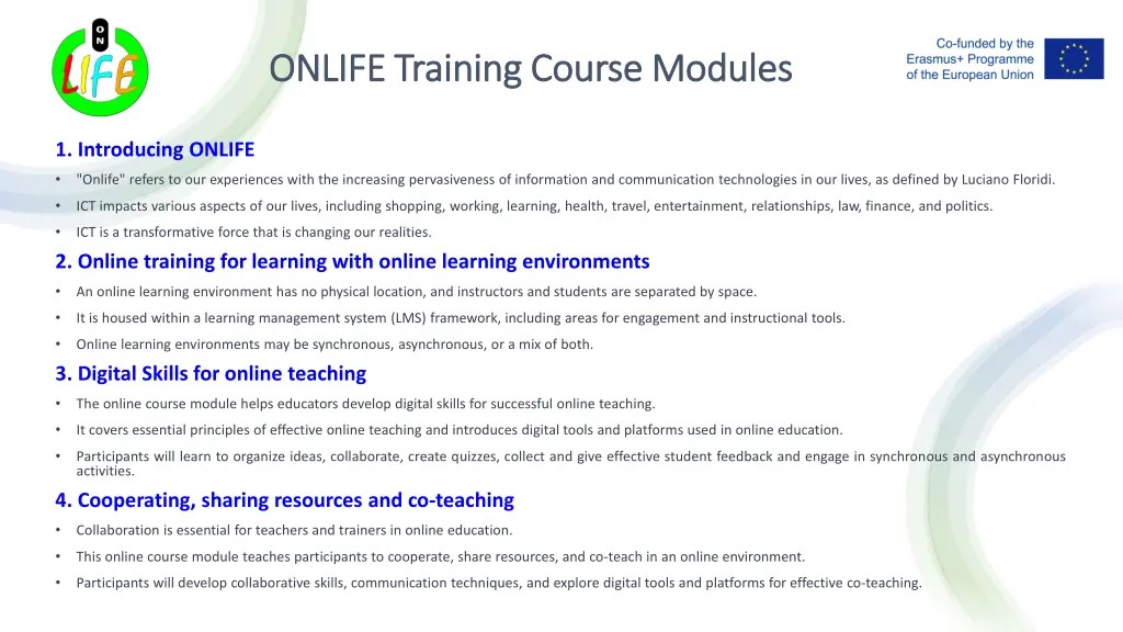 onlife training course modules onlife training