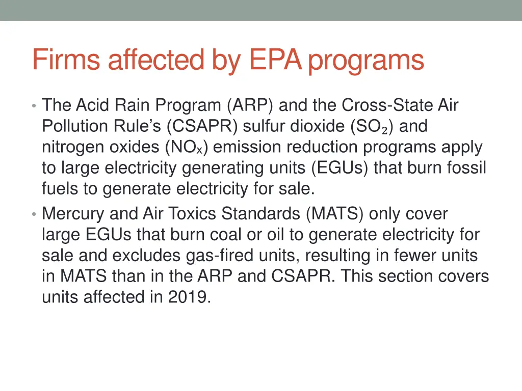 firms affected by epa programs