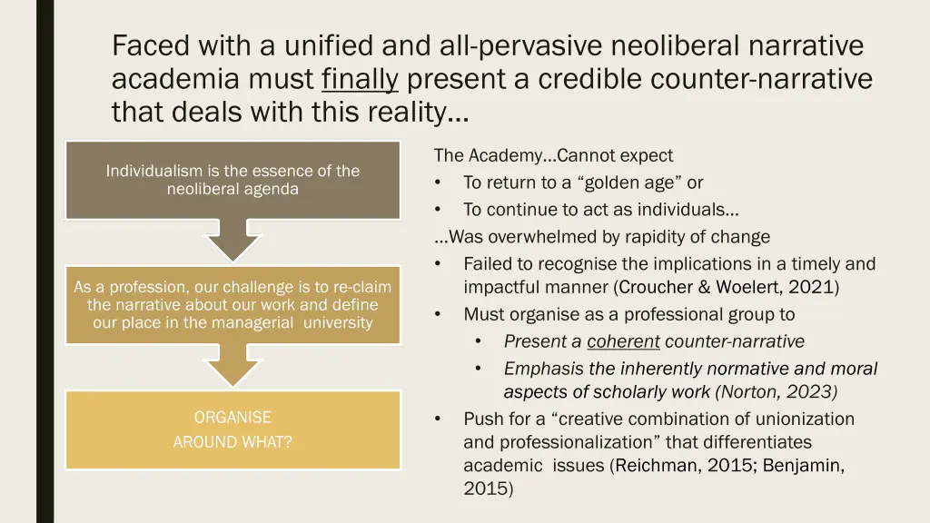 faced with a unified and all pervasive neoliberal