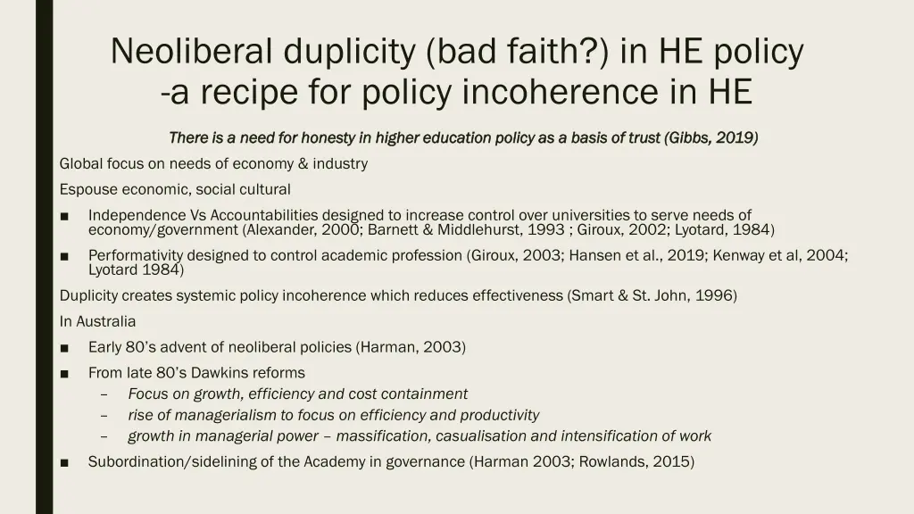 neoliberal duplicity bad faith in he policy