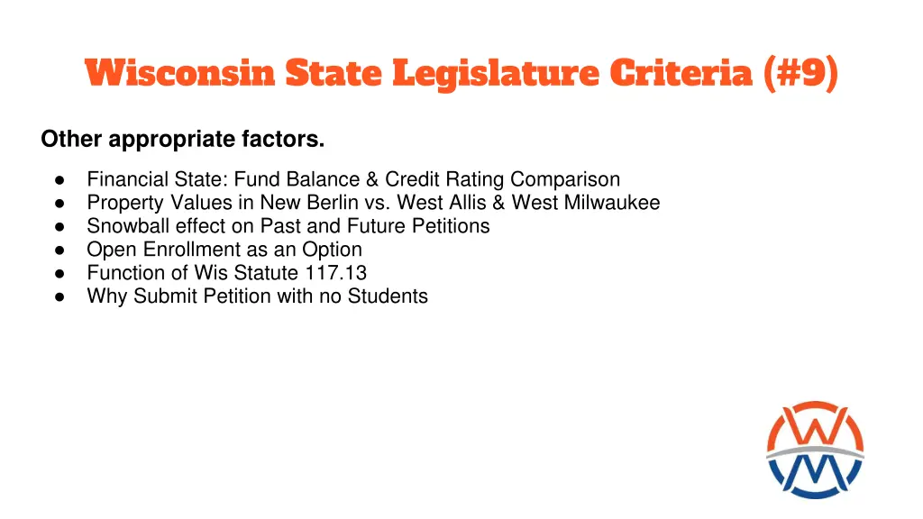 wisconsin state legislature criteria 9