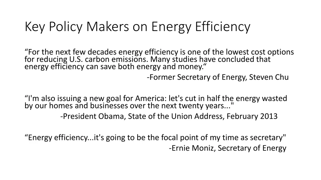 key policy makers on energy efficiency