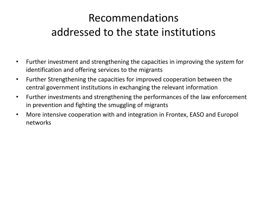 recommendations addressed to the state