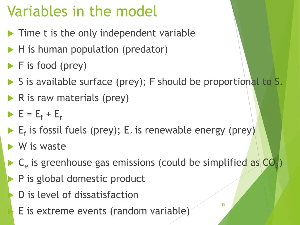 variables in the model 1
