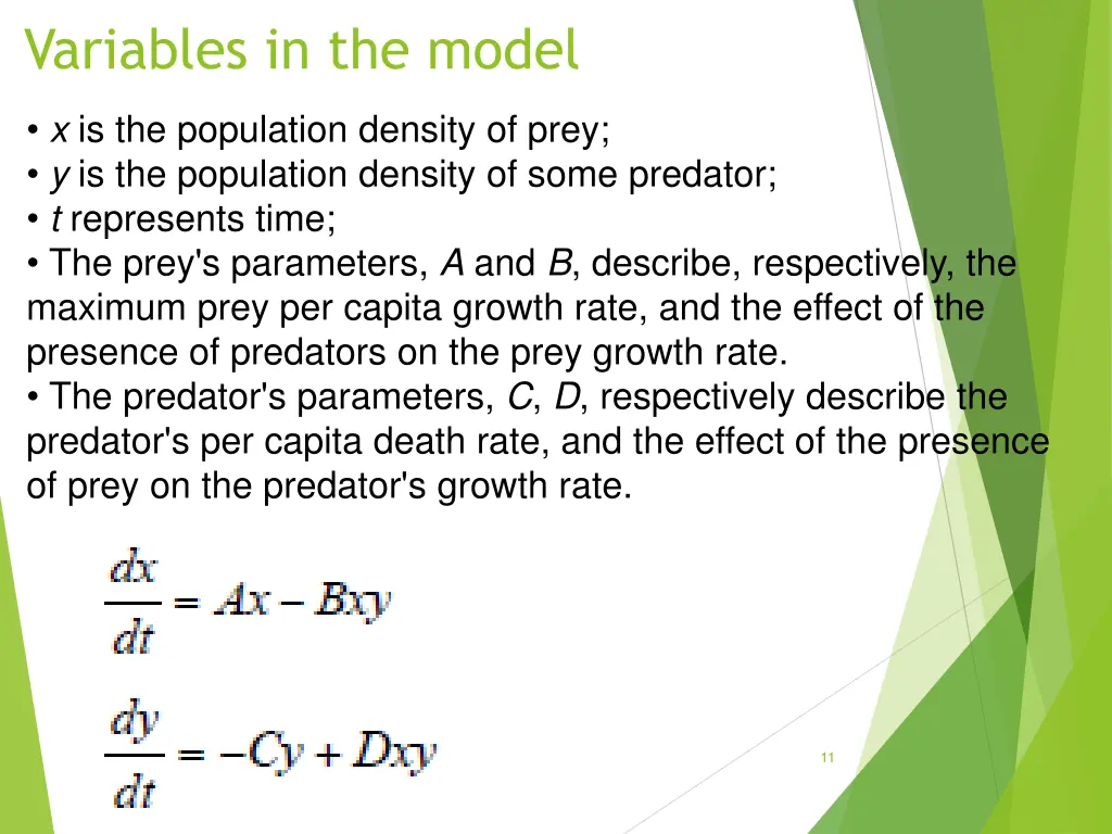 variables in the model