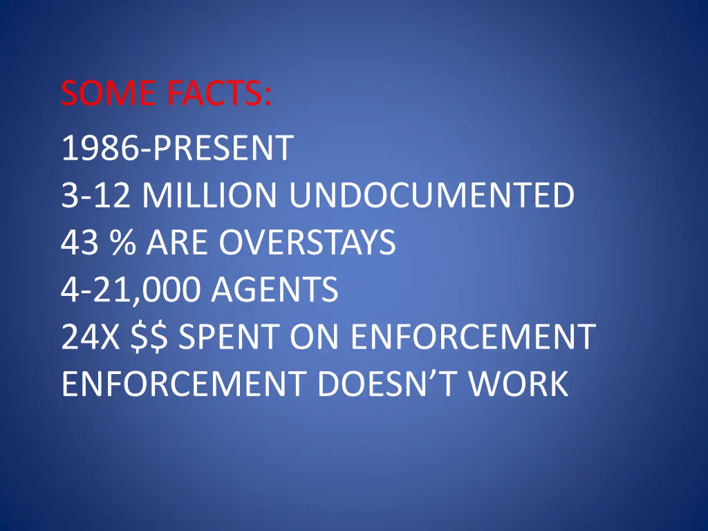 some facts 1986 present 3 12 million undocumented