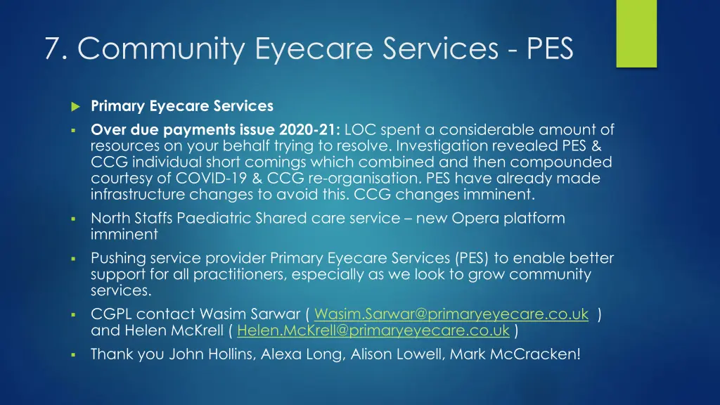 7 community eyecare services pes