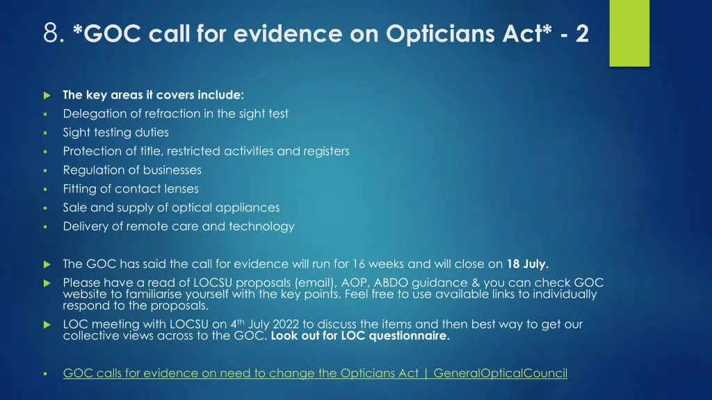 8 goc call for evidence on opticians act 2