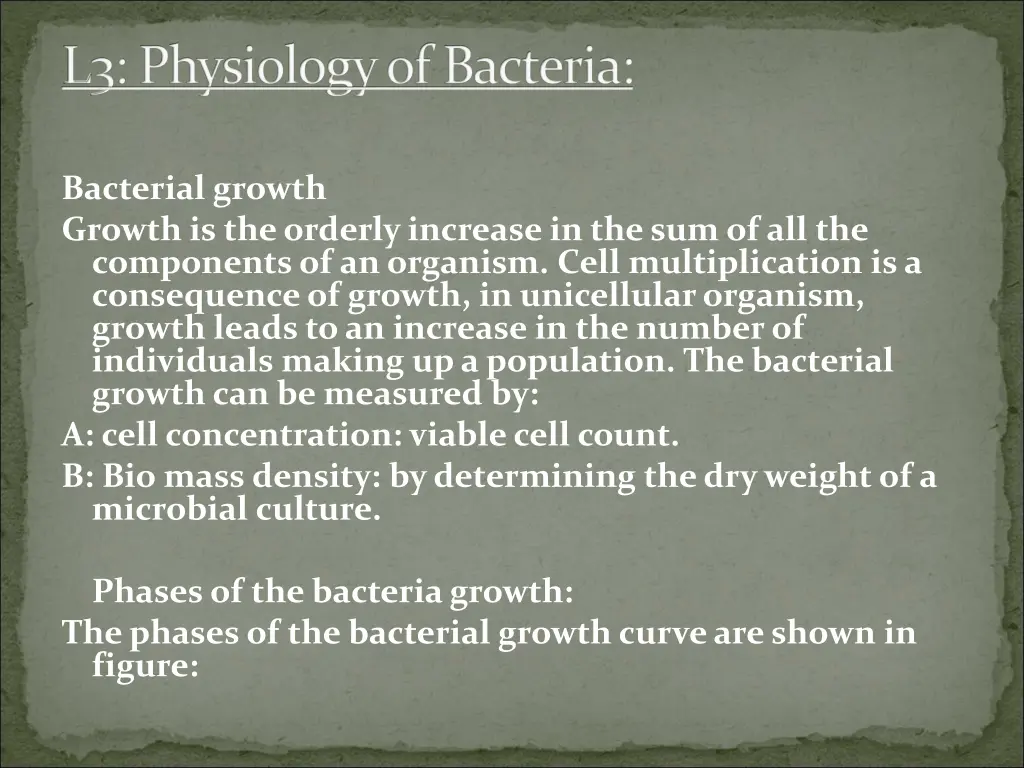 l3 physiology of bacteria