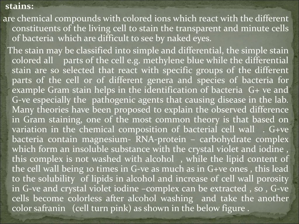 stains are chemical compounds with colored ions