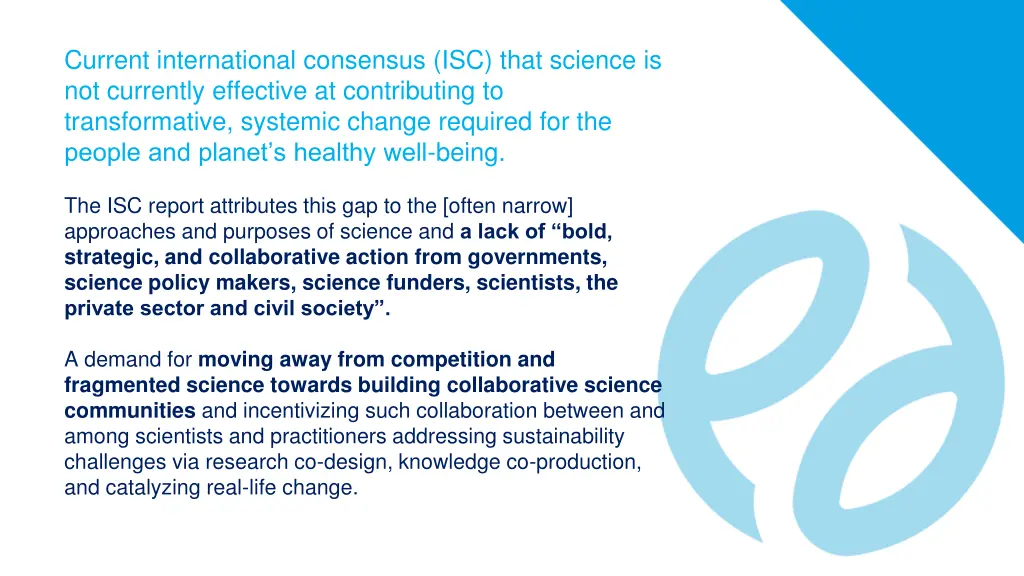 current international consensus isc that science