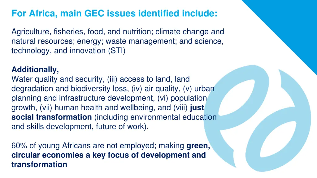 for africa main gec issues identified include