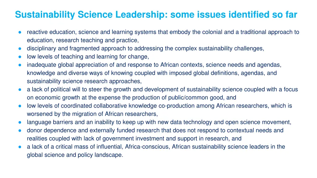 sustainability science leadership some issues