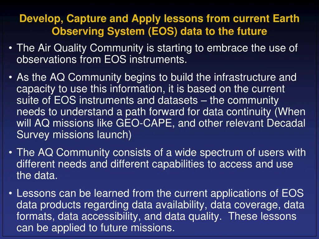 develop capture and apply lessons from current