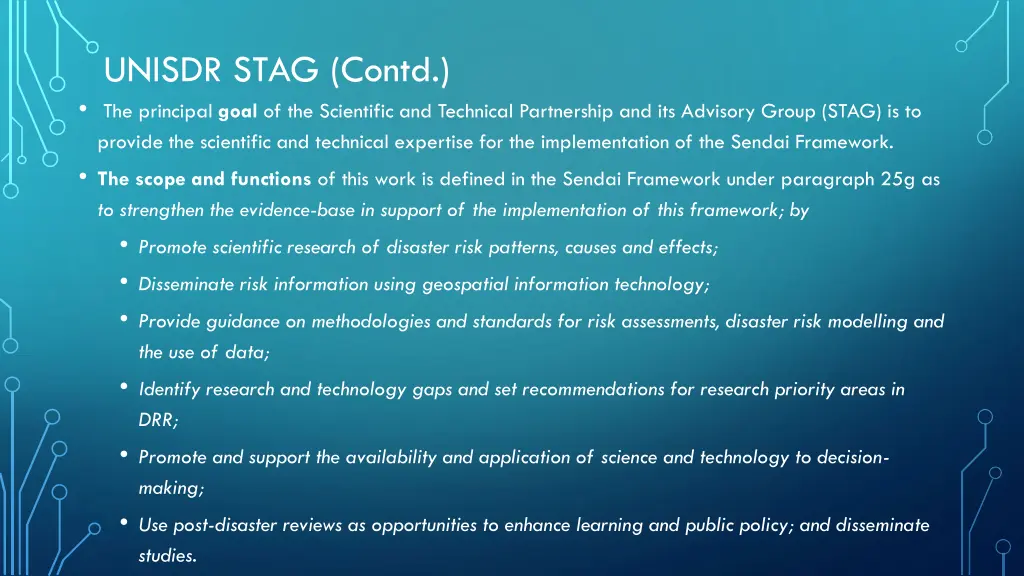 unisdr stag contd the principal goal