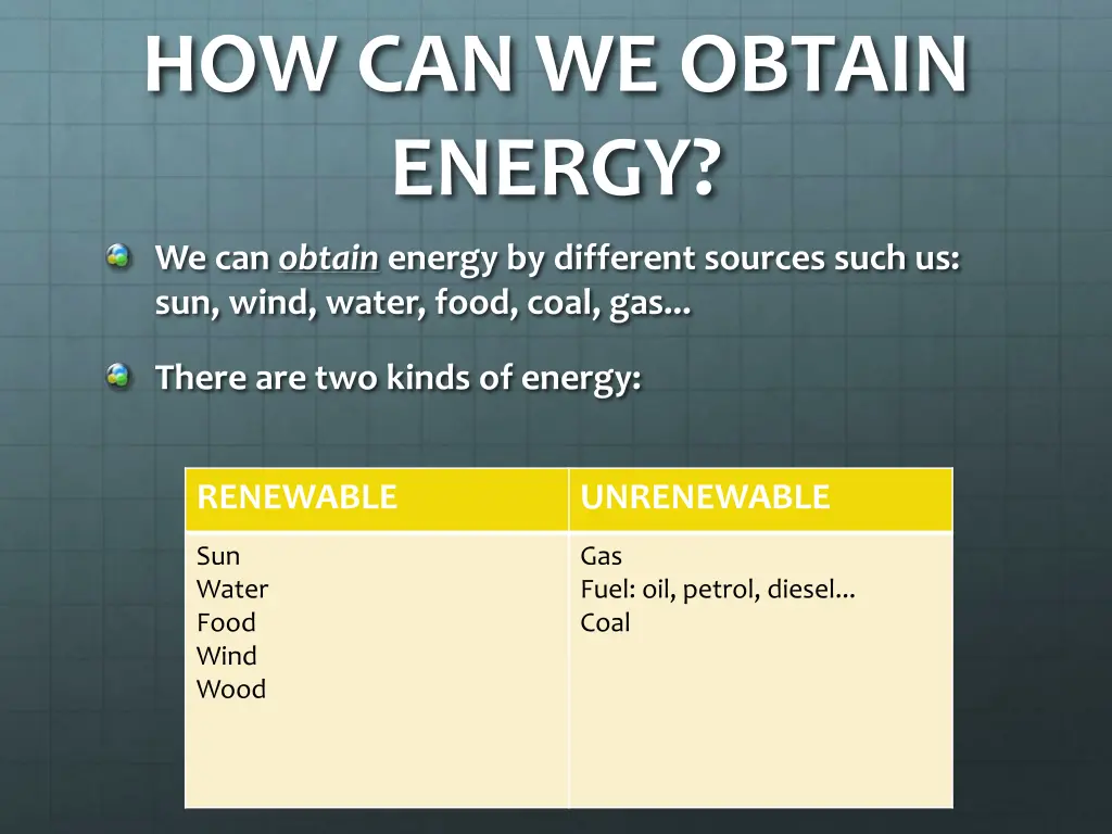 how can we obtain energy