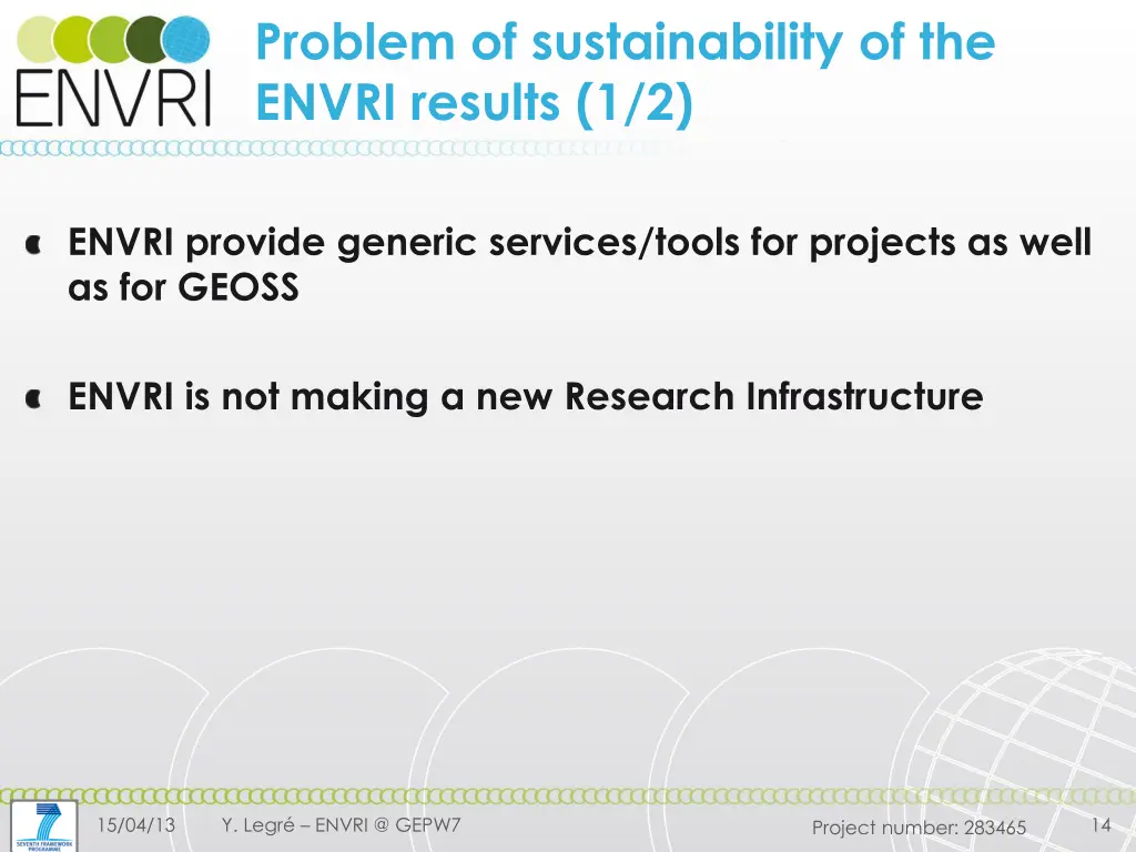 problem of sustainability of the envri results 1 2