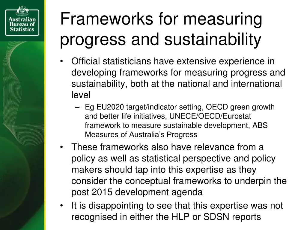 frameworks for measuring progress