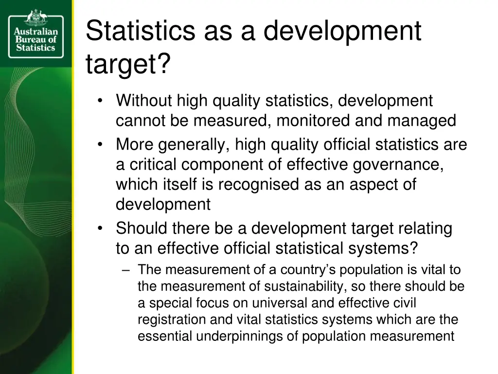 statistics as a development target
