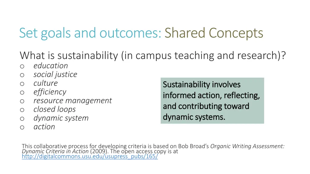 set goals and outcomes shared concepts
