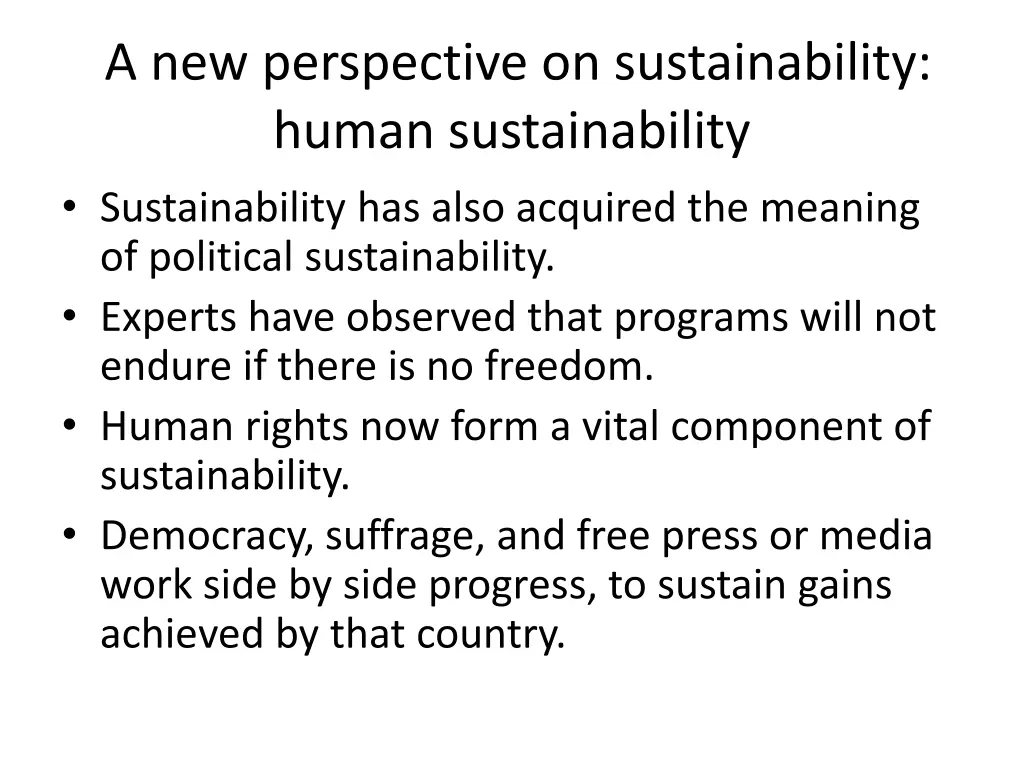 a new perspective on sustainability human