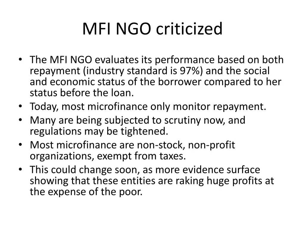 mfi ngo criticized