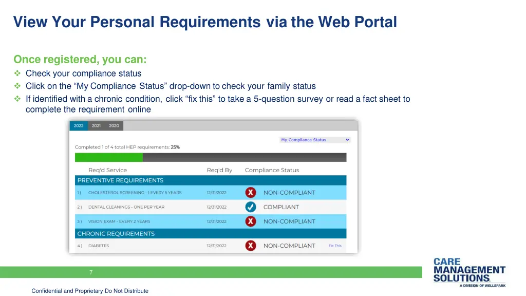 view your personal requirements via the web portal