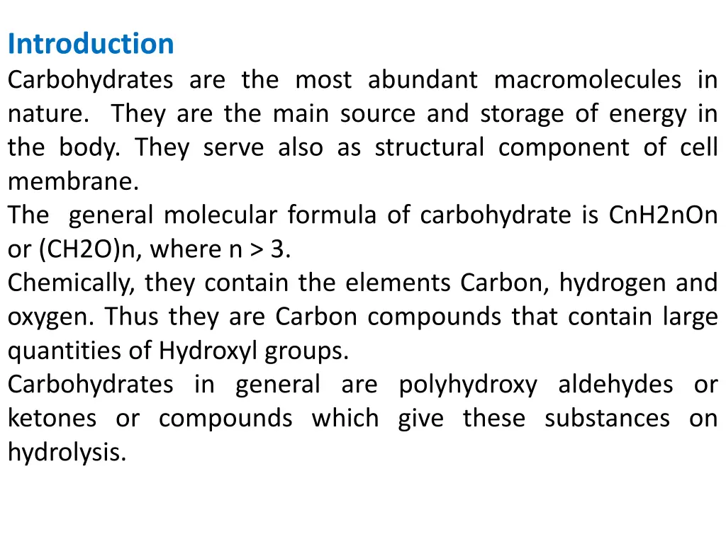 introduction carbohydrates are the most abundant