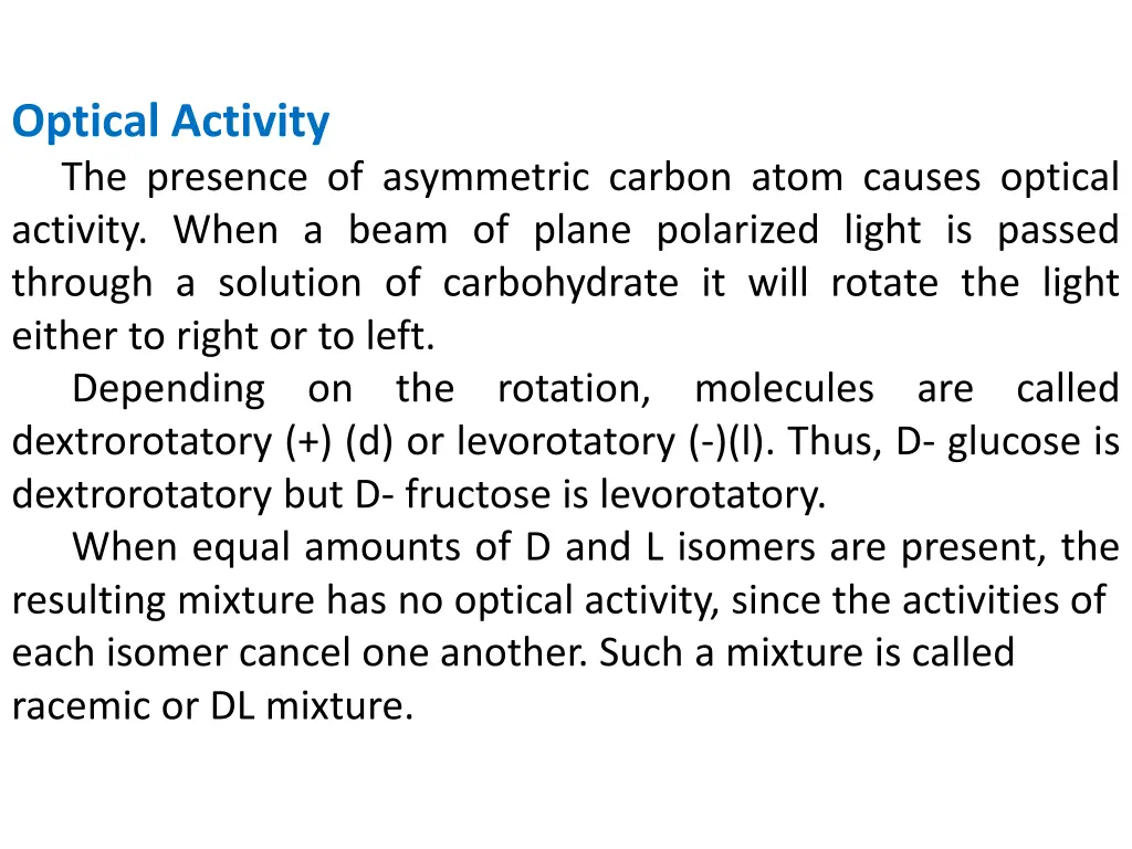 optical activity the presence of asymmetric