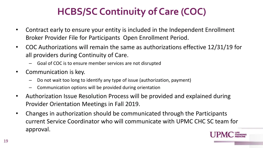 hcbs sc continuity of care coc