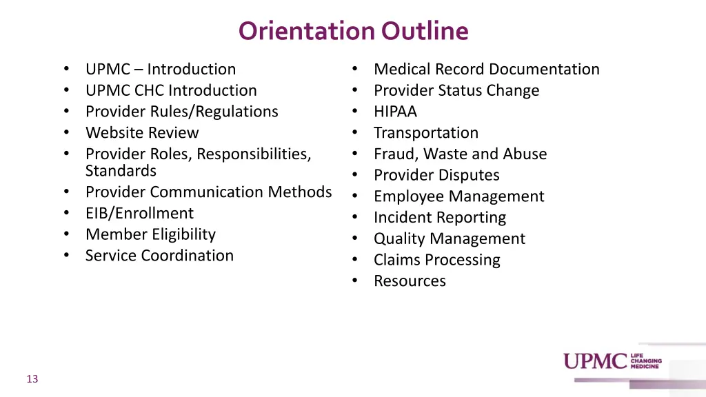 orientation outline