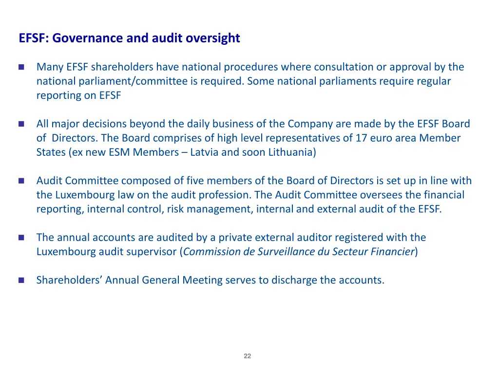 efsf governance and audit oversight