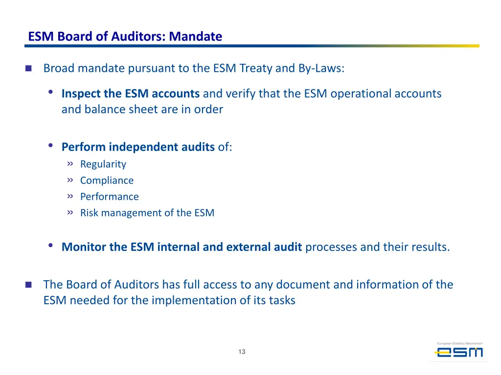 esm board of auditors mandate