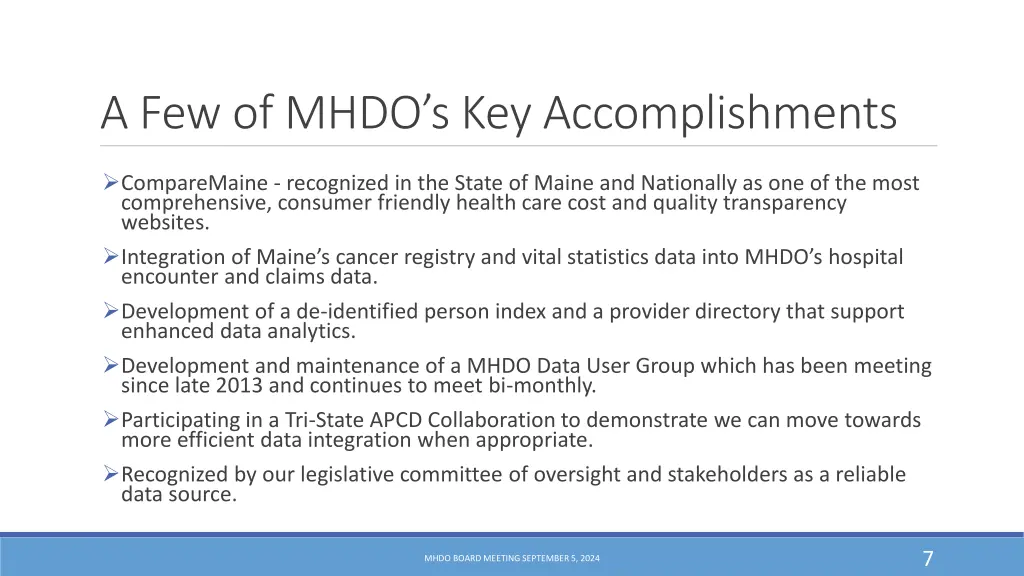 a few of mhdo s key accomplishments