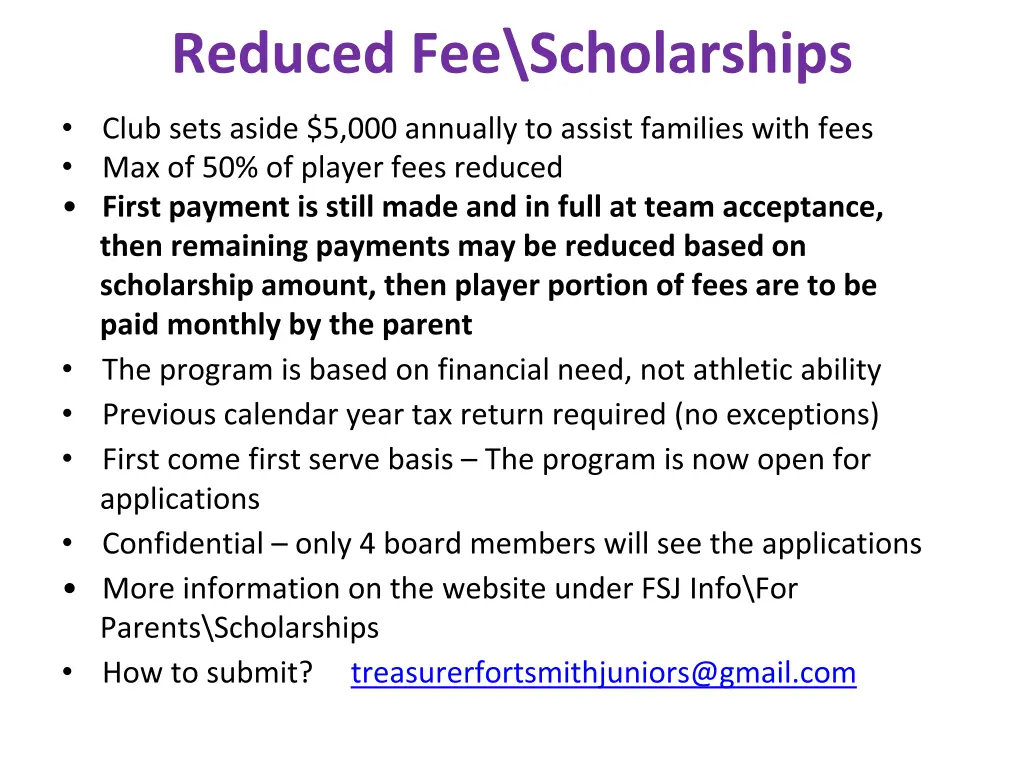 reduced fee scholarships