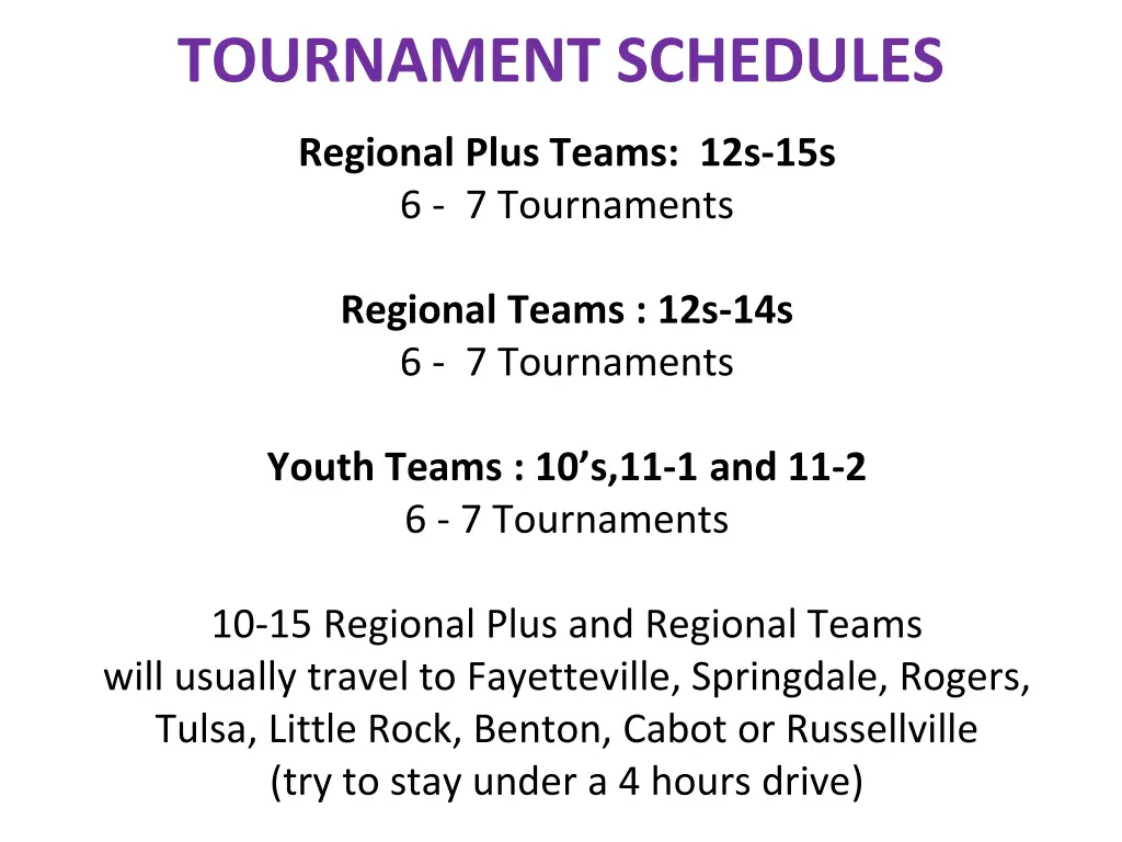 tournament schedules