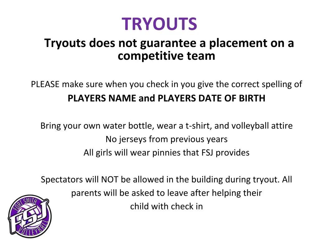 tryouts